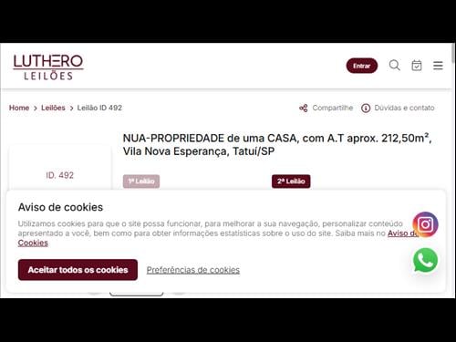 NUA-PROPRIEDADE de uma CASA, com A.T aprox. 212,50m², Vila Nova Esperança, Tatuí/SP