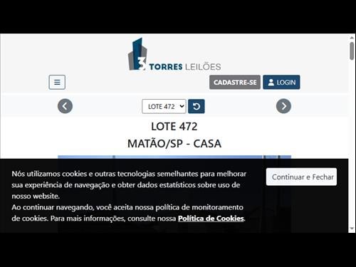 LOTE 472        MATÃO/SP - CASA