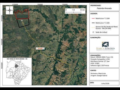 FAZENDA CAMBARÁ COM ÁREA TOTAL DE 8.705 HECTARES EM RIO VERDE DE MATO GROSSO/MS